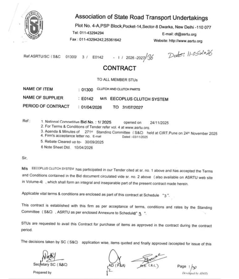 Complete ASRTU contract / association document