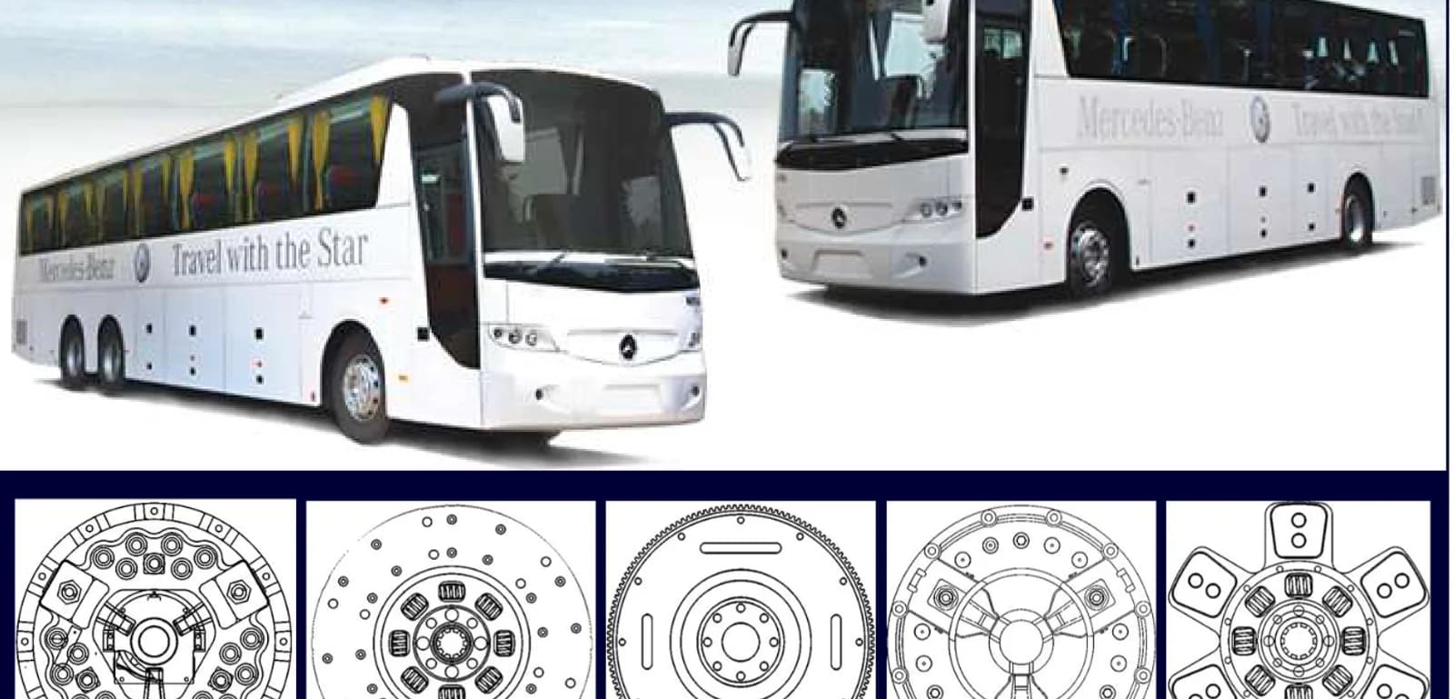 Commercial buses with clutch system technical drawings